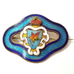 Antique Brooch Guilloche Enamel Canada Maple Leaf Shield Crest Long Arm Pin